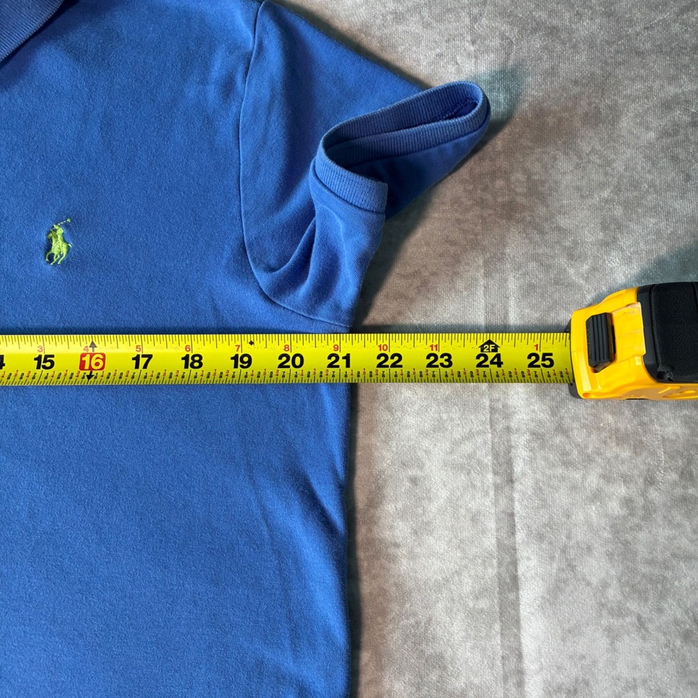 Vintage Polo Ralph Lauren Mens Custom Fit Blue Mesh Polo Shirt Lime Green Pony M - Picture 5 of 7